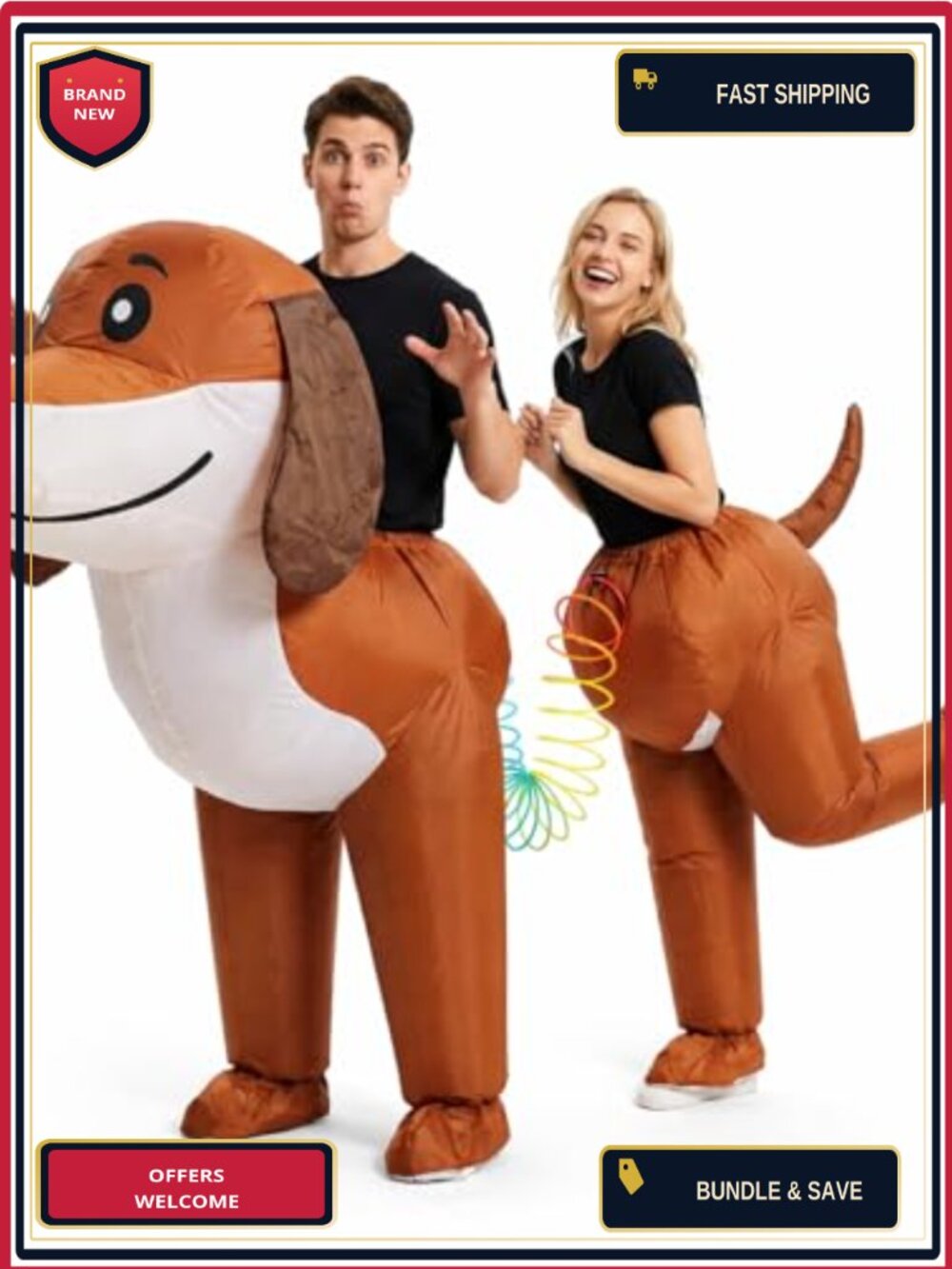 2 Person Inflatable Dachshund Costume for Adults Funny Couple Dog Outfit